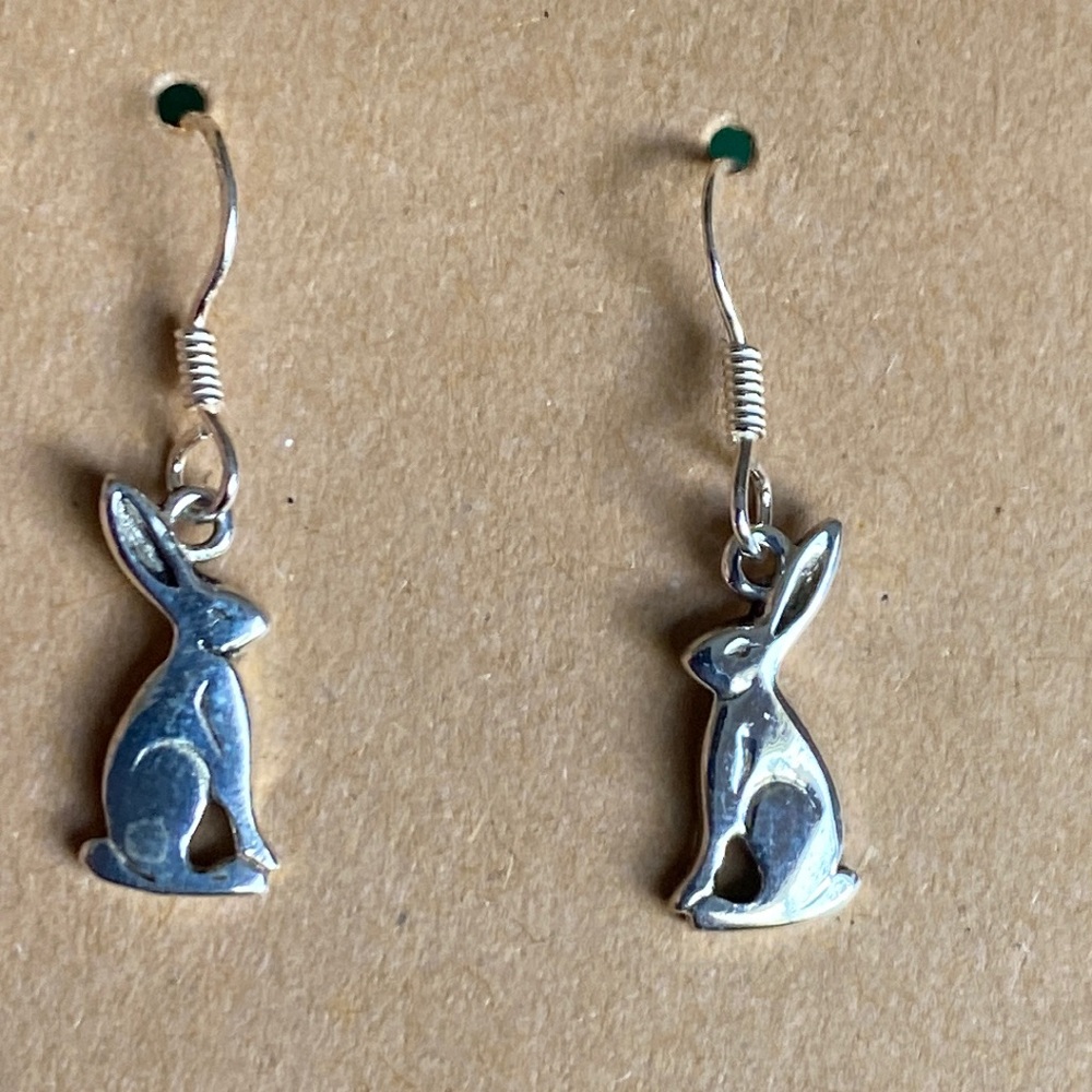 Sterling Silver Rabbit Dangle Pierced earrings - Picture 2 of 3